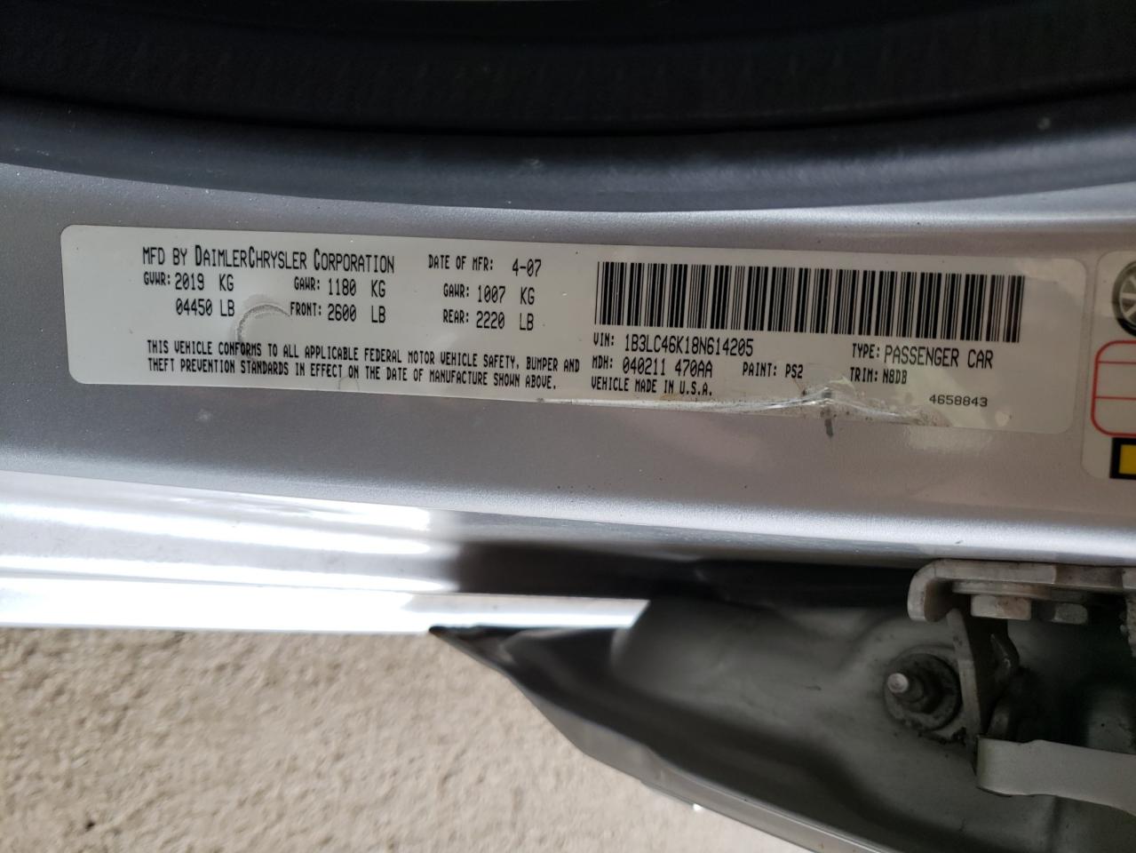 Photo 10 from auction – 2008 DODGE AVENGER SE with VIN 1B3LC46K18N614205