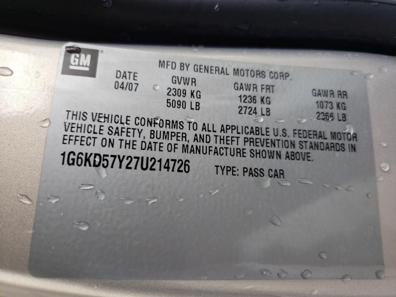 Photo 10 from auction – 2007 CADILLAC DTS with VIN 1G6KD57Y27U214726