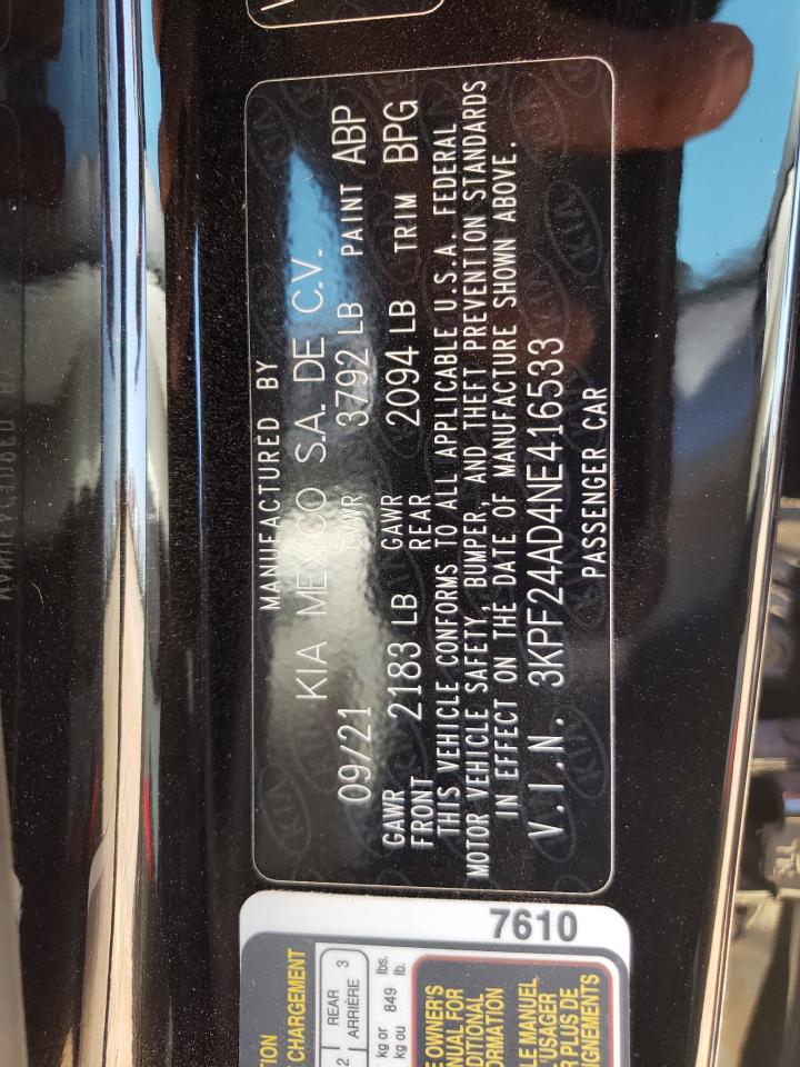 Photo 10 from auction – 2022 KIA FORTE FE with VIN 3KPF24AD4NE416533