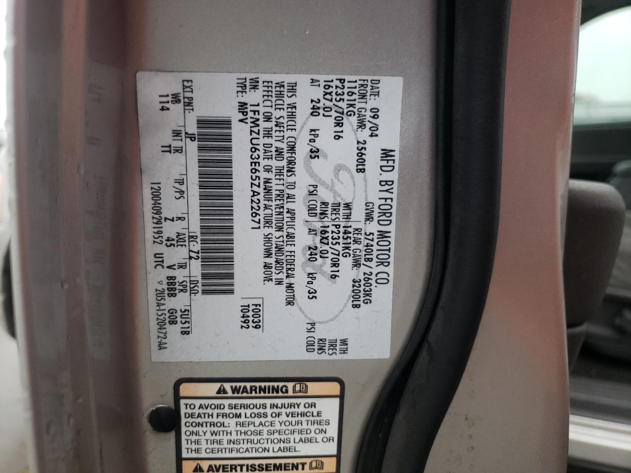 Photo 10 from auction – 2005 FORD EXPLORER X with VIN 1FMZU63E65ZA22671