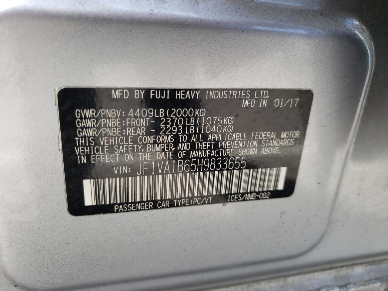 Photo 10 from auction – 2017 SUBARU WRX with VIN JF1VA1B65H9833655