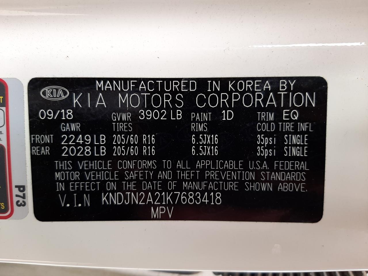 Photo 10 from auction – 2019 KIA SOUL with VIN KNDJN2A21K7683418