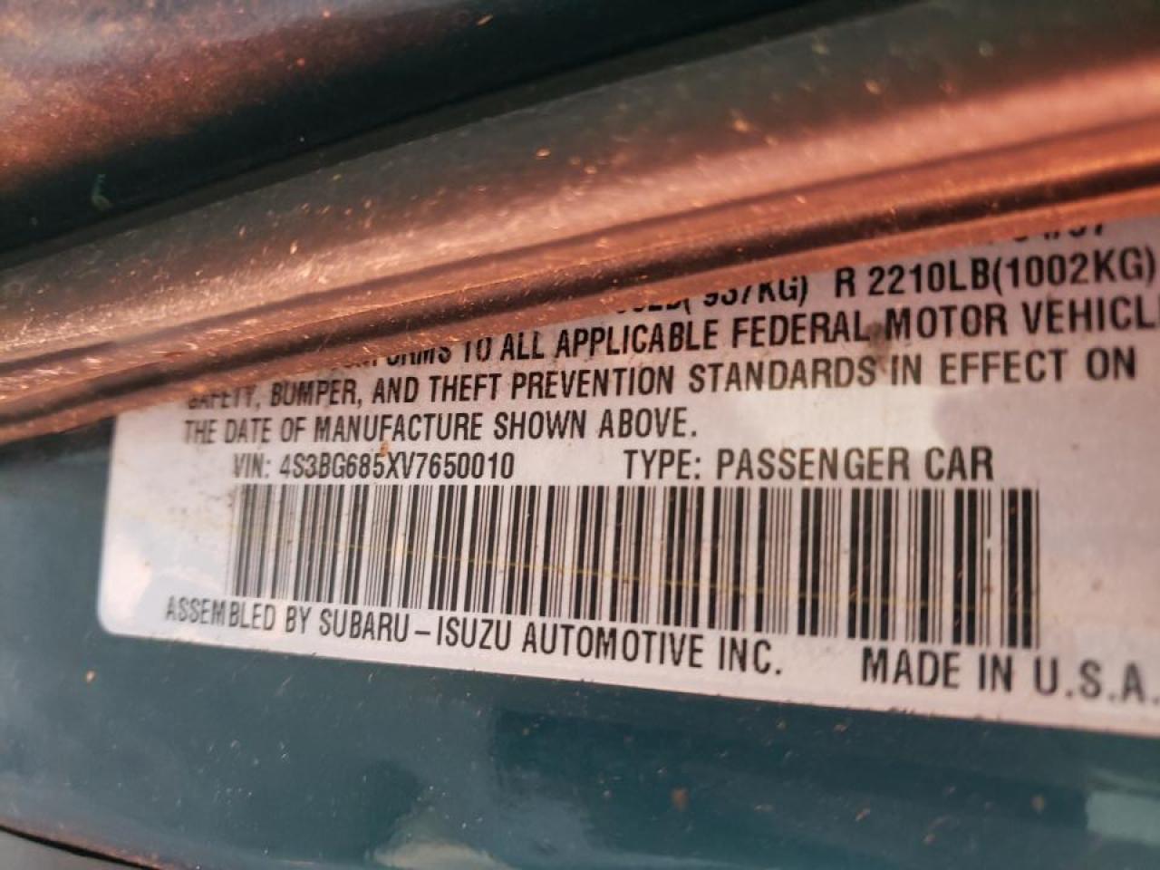 Photo 10 from auction – 1997 SUBARU LEGACY OUT with VIN 4S3BG685XV7650010