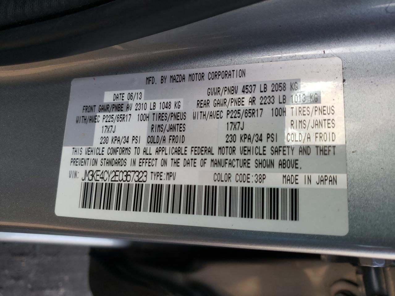 Photo 10 from auction – 2014 MAZDA CX-5 TOURI with VIN JM3KE4CY2E0367323