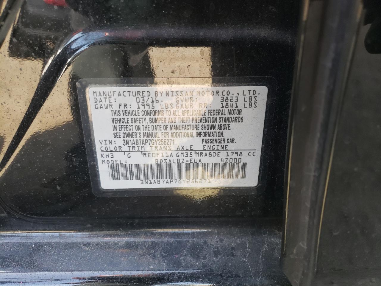Photo 10 from auction – 2016 NISSAN SENTRA S with VIN 3N1AB7AP7GY256271