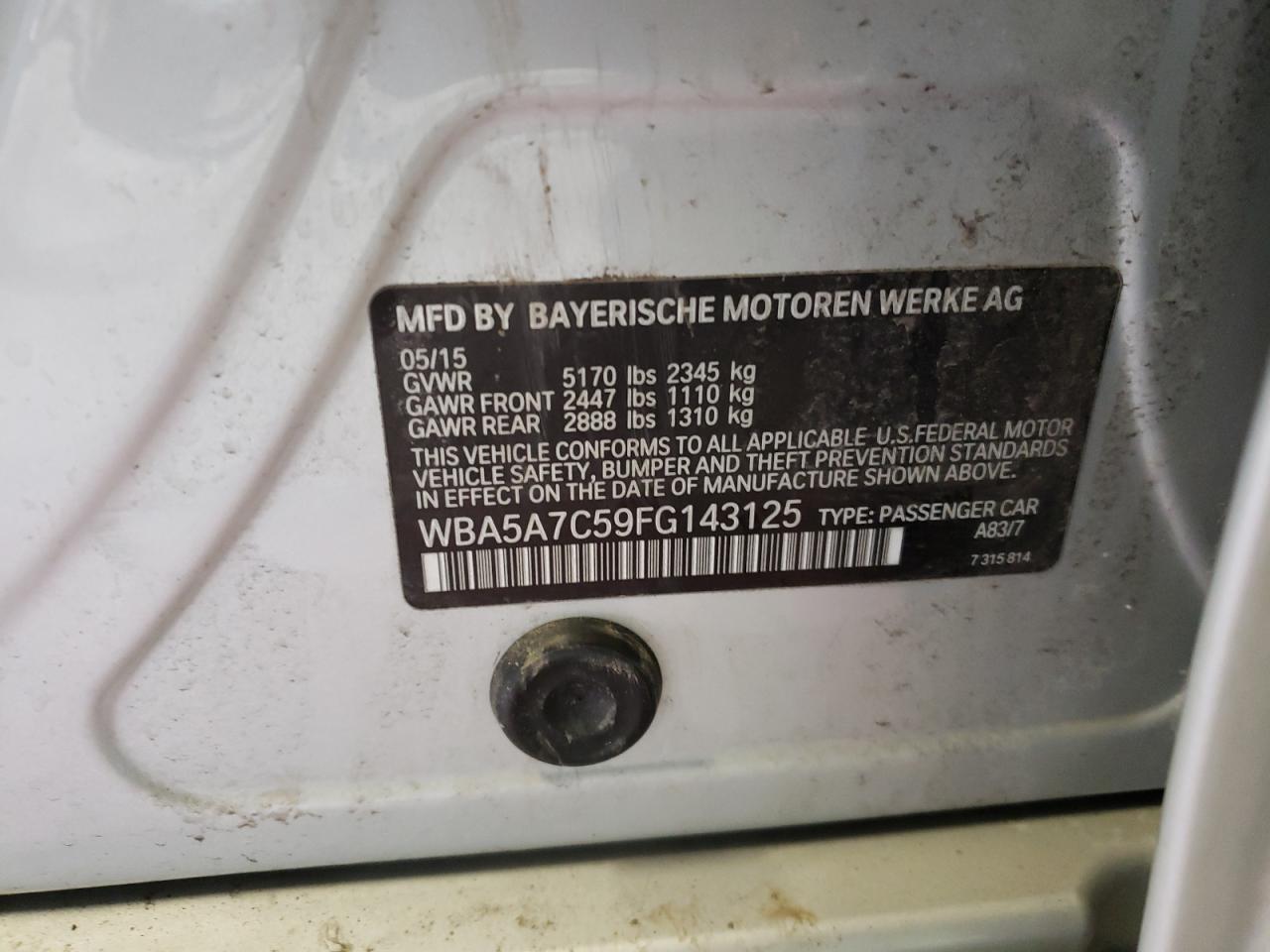 Zdjęcie 10 z aukcji – 2015 BMW 528 XI z VIN WBA5A7C59FG143125