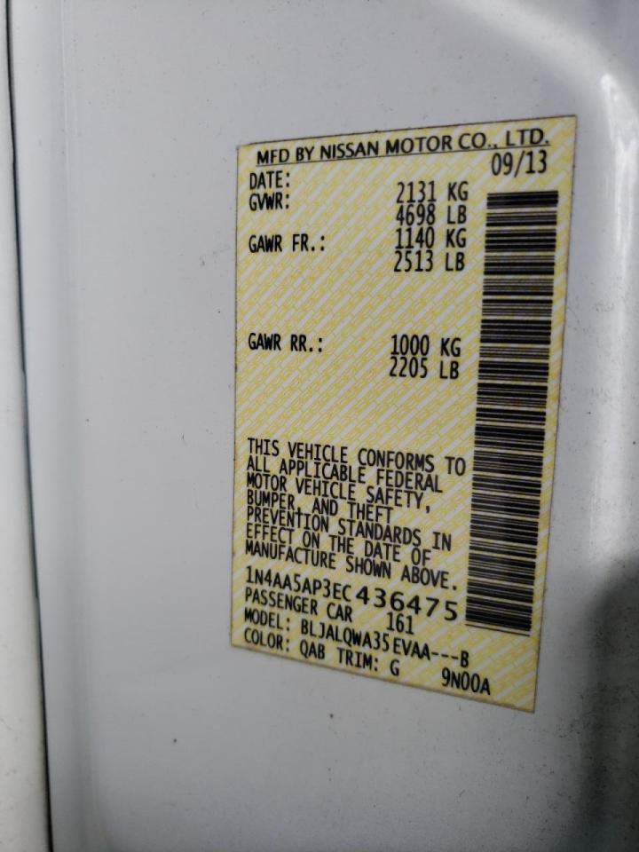 Photo 10 from auction – 2014 NISSAN MAXIMA S with VIN 1N4AA5AP3EC436475