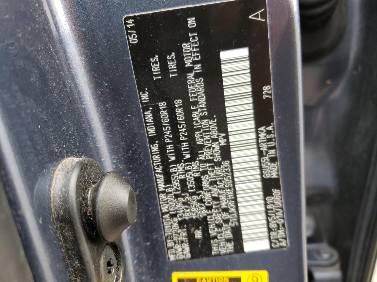 Photo 10 from auction – 2014 TOYOTA HIGHLANDER with VIN 5TDJKRFHXES052336