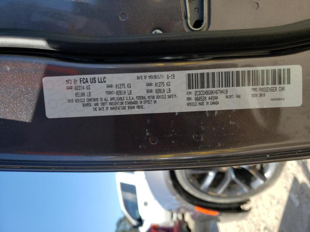Photo 10 from auction – 2019 DODGE CHARGER SX with VIN 2C3CDXBG8KH670418