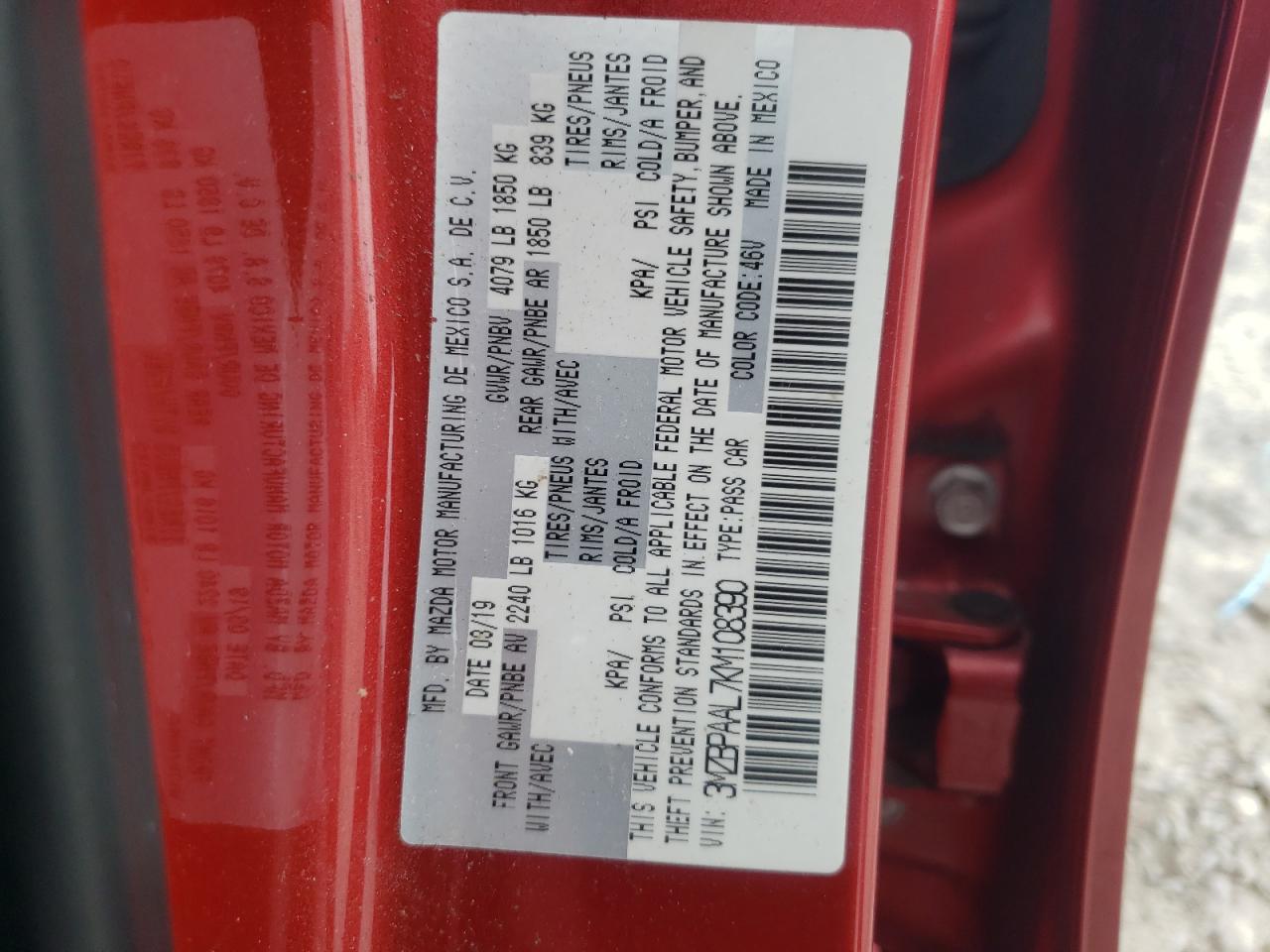 Photo 10 from auction – 2019 MAZDA 3 SELECT with VIN 3MZBPAAL7KM108390