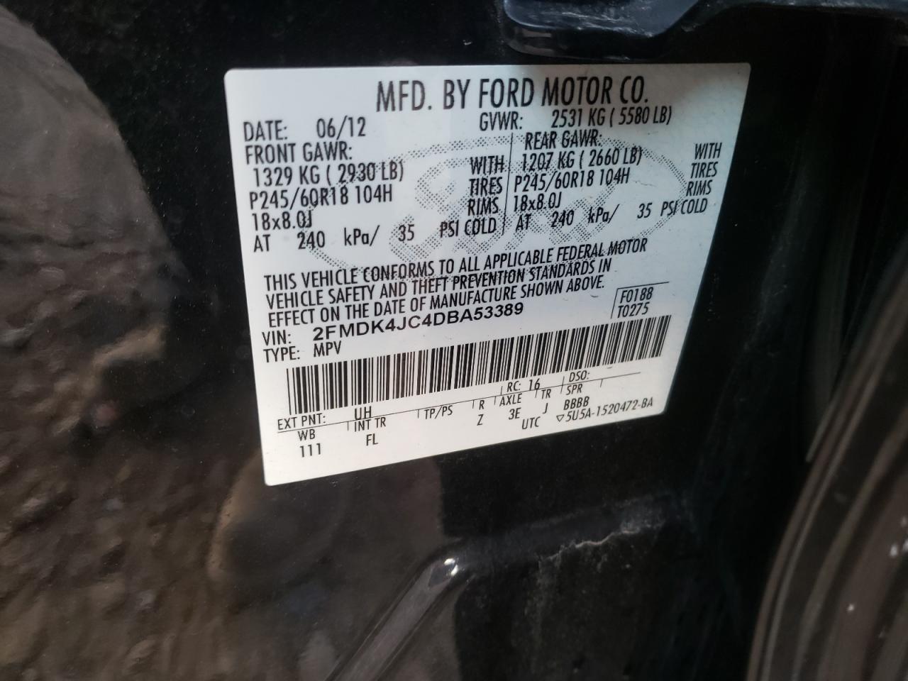 Photo 10 from auction – 2013 FORD EDGE SEL with VIN 2FMDK4JC4DBA53389