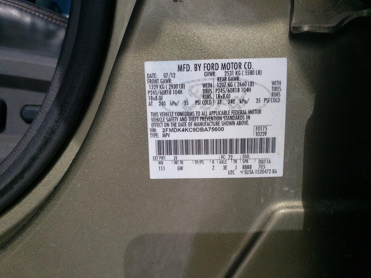 Photo 10 from auction – 2013 FORD EDGE LIMIT with VIN 2FMDK4KC9DBA75600