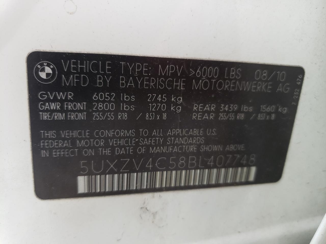 Photo 10 from auction – 2011 BMW X5 XDRIVE3 with VIN 5UXZV4C58BL407748