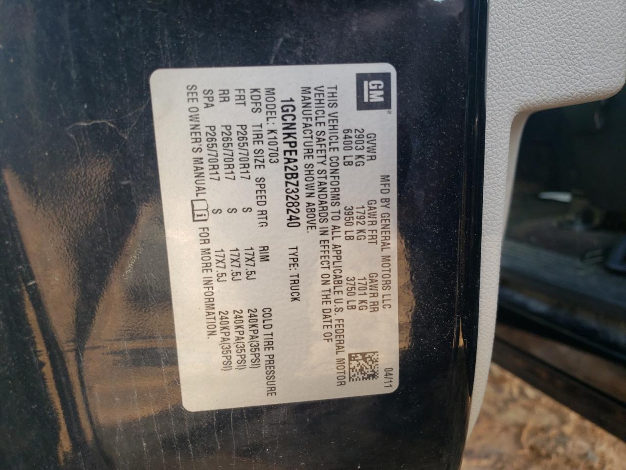 Photo 10 from auction – 2011 CHEVROLET SILVERADO with VIN 1GCNKPEA2BZ328240