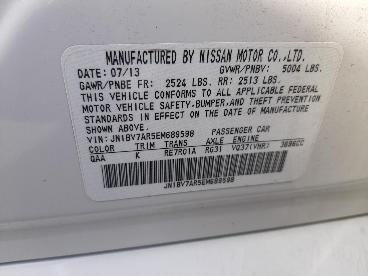 Photo 10 from auction – 2014 INFINITI Q50 BASE with VIN JN1BV7AR5EM689598