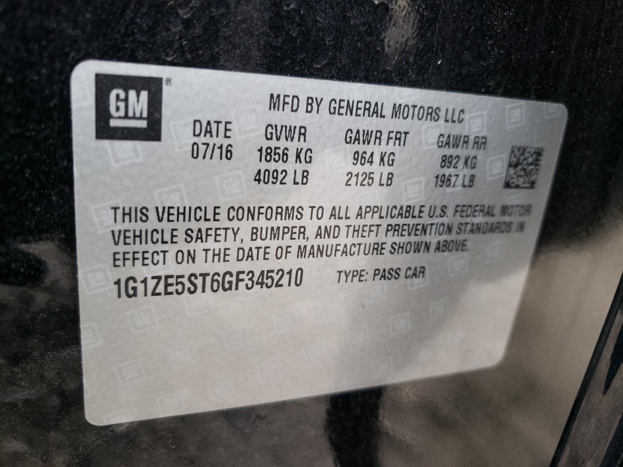 Photo 10 from auction – 2016 CHEVROLET MALIBU LT with VIN 1G1ZE5ST6GF345210