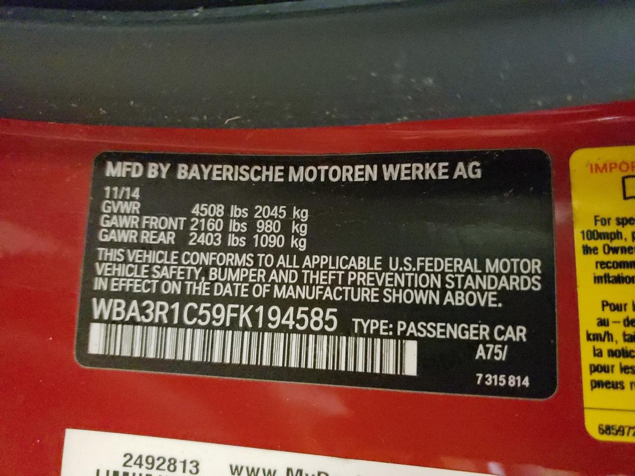 Photo 10 from auction – 2015 BMW 435 I with VIN WBA3R1C59FK194585