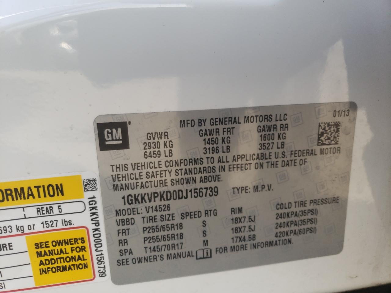Photo 10 from auction – 2013 GMC ACADIA SLE with VIN 1GKKVPKD0DJ156739
