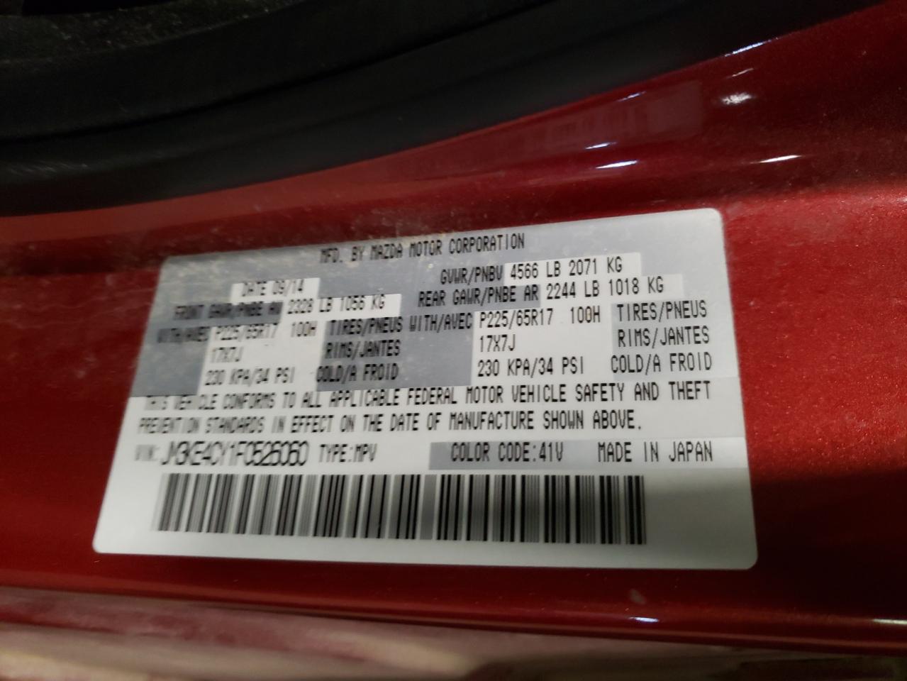 Photo 10 from auction – 2015 MAZDA CX-5 TOURI with VIN JM3KE4CY1F0526060