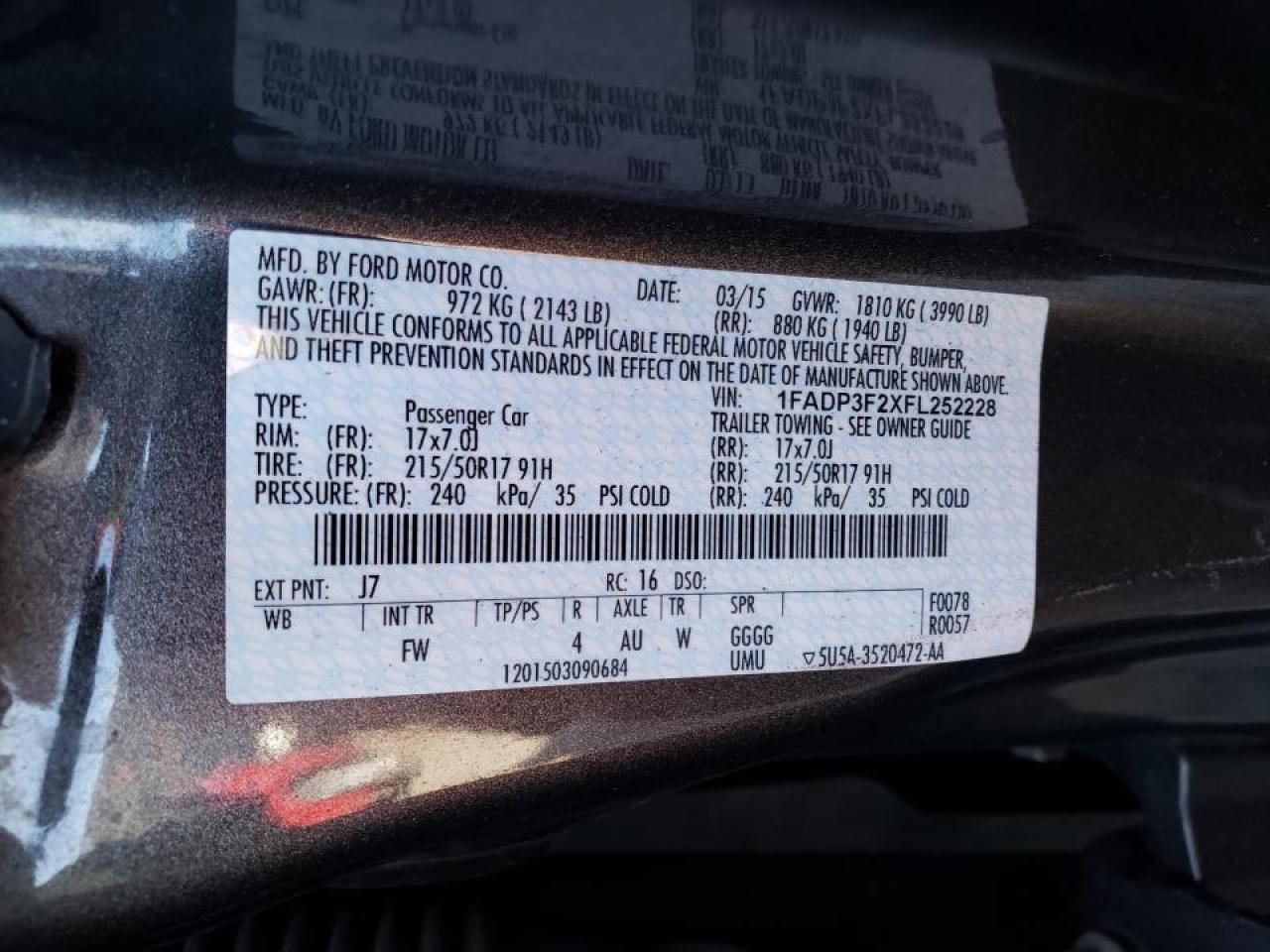 Photo 10 from auction – 2015 FORD FOCUS SE with VIN 1FADP3F2XFL252228