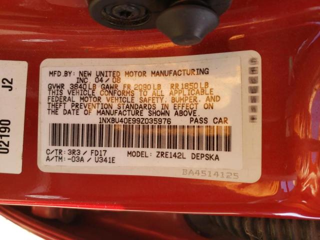 Photo 10 from auction – 2009 TOYOTA COROLLA BA with VIN 1NXBU40E99Z035976