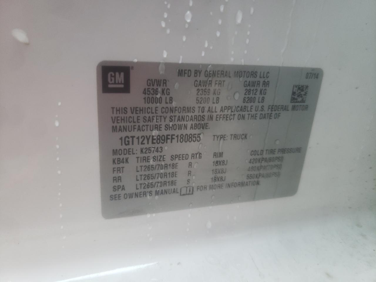 Photo 10 from auction – 2015 GMC SIERRA K25 with VIN 1GT12YE89FF180855