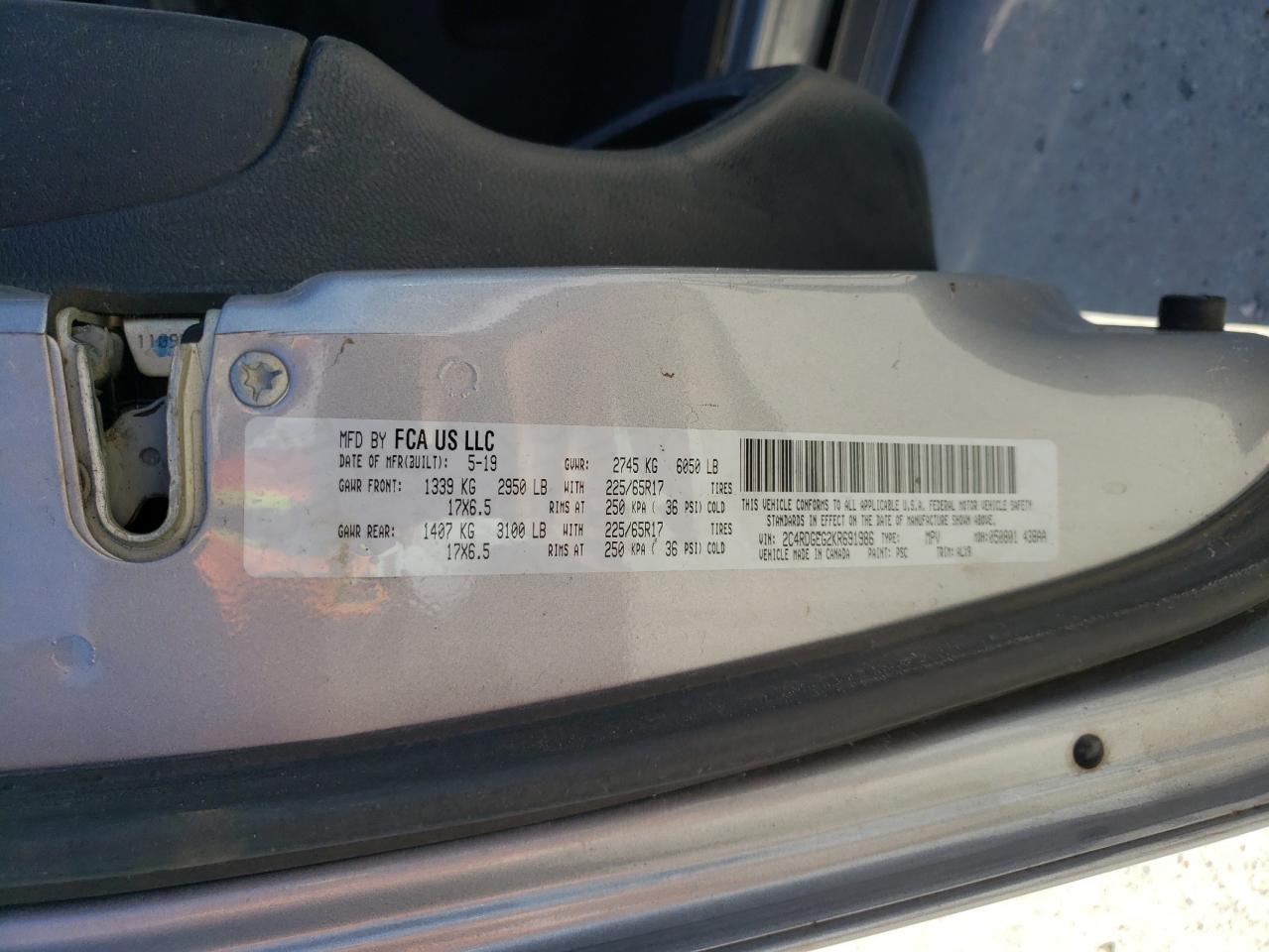 Foto 10 de la subasta – 2019 DODGE GRAND CARA con VIN 2C4RDGEG2KR691986