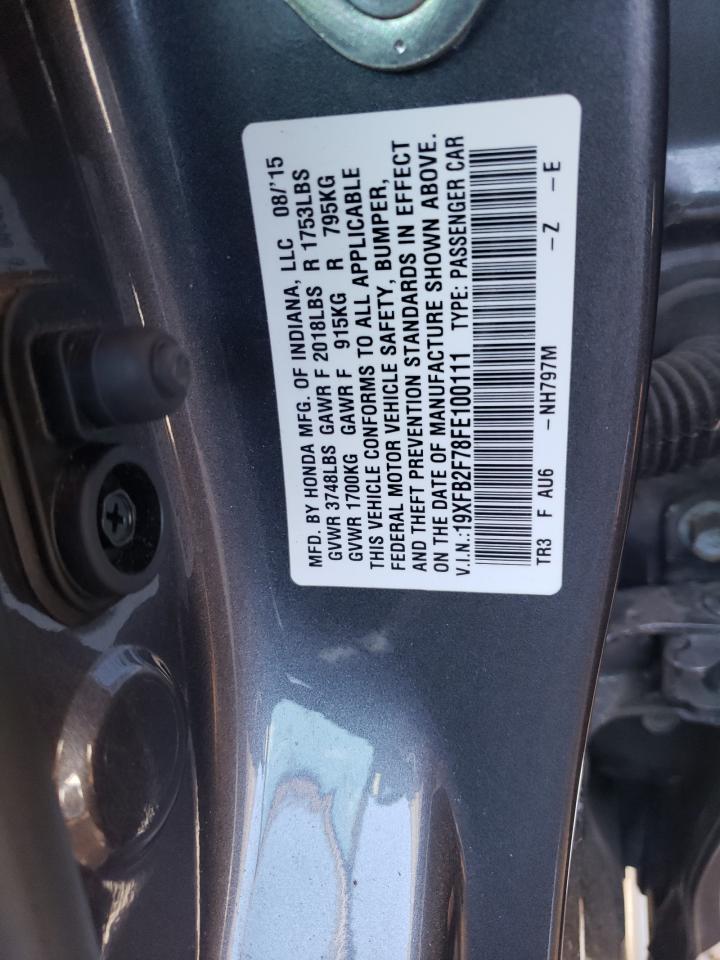 Photo 10 from auction – 2015 HONDA CIVIC SE with VIN 19XFB2F78FE100111