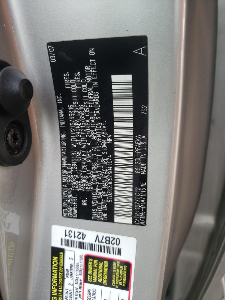 Photo 10 from auction – 2007 TOYOTA SIENNA CE with VIN 5TDZK23C97S041074