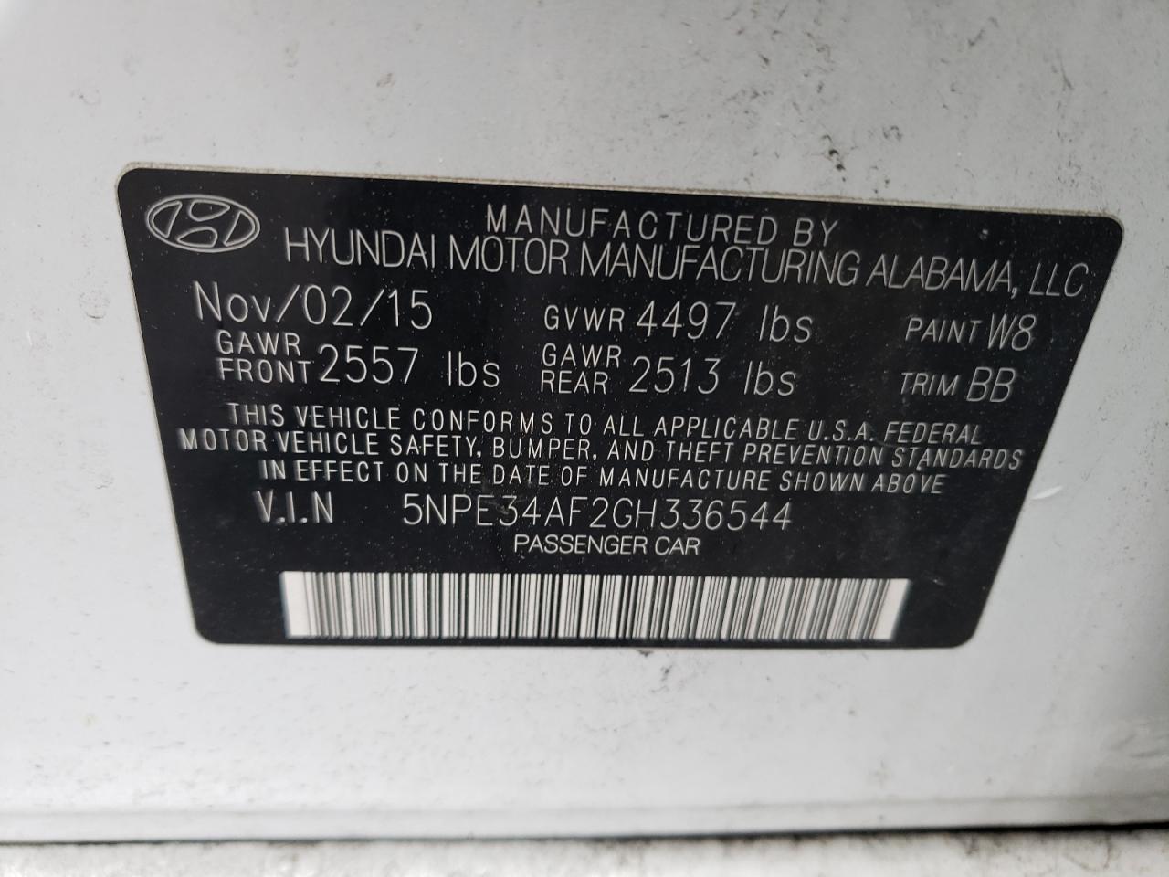 Photo 10 from auction – 2016 HYUNDAI SONATA SPO with VIN 5NPE34AF2GH336544