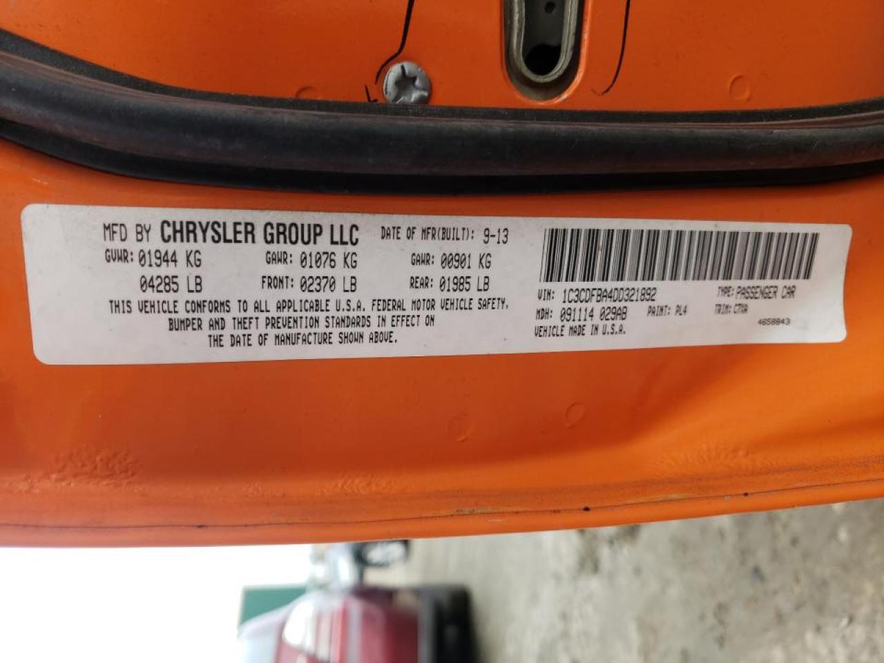 Photo 10 from auction – 2013 DODGE DART SXT with VIN 1C3CDFBA4DD321892