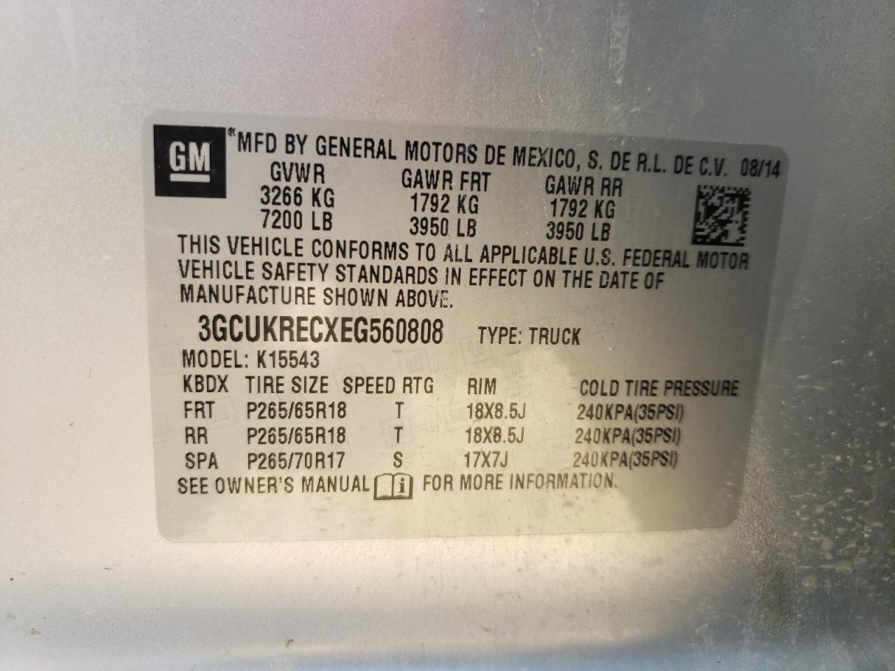 Photo 10 from auction – 2014 CHEVROLET SILVERADO with VIN 3GCUKRECXEG560808