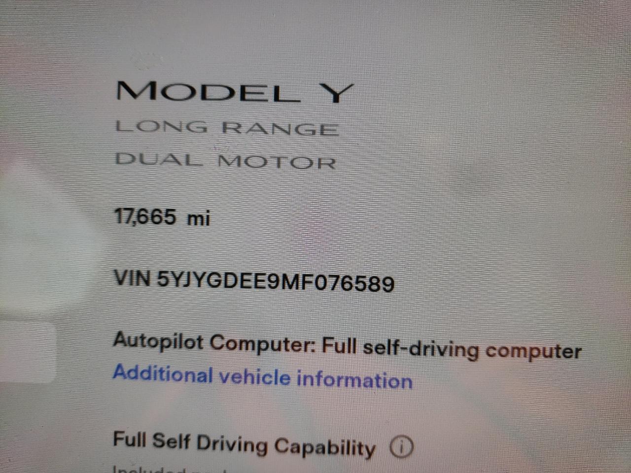 Photo 8 from auction – 2021 TESLA MODEL Y with VIN 5YJYGDEE9MF076589