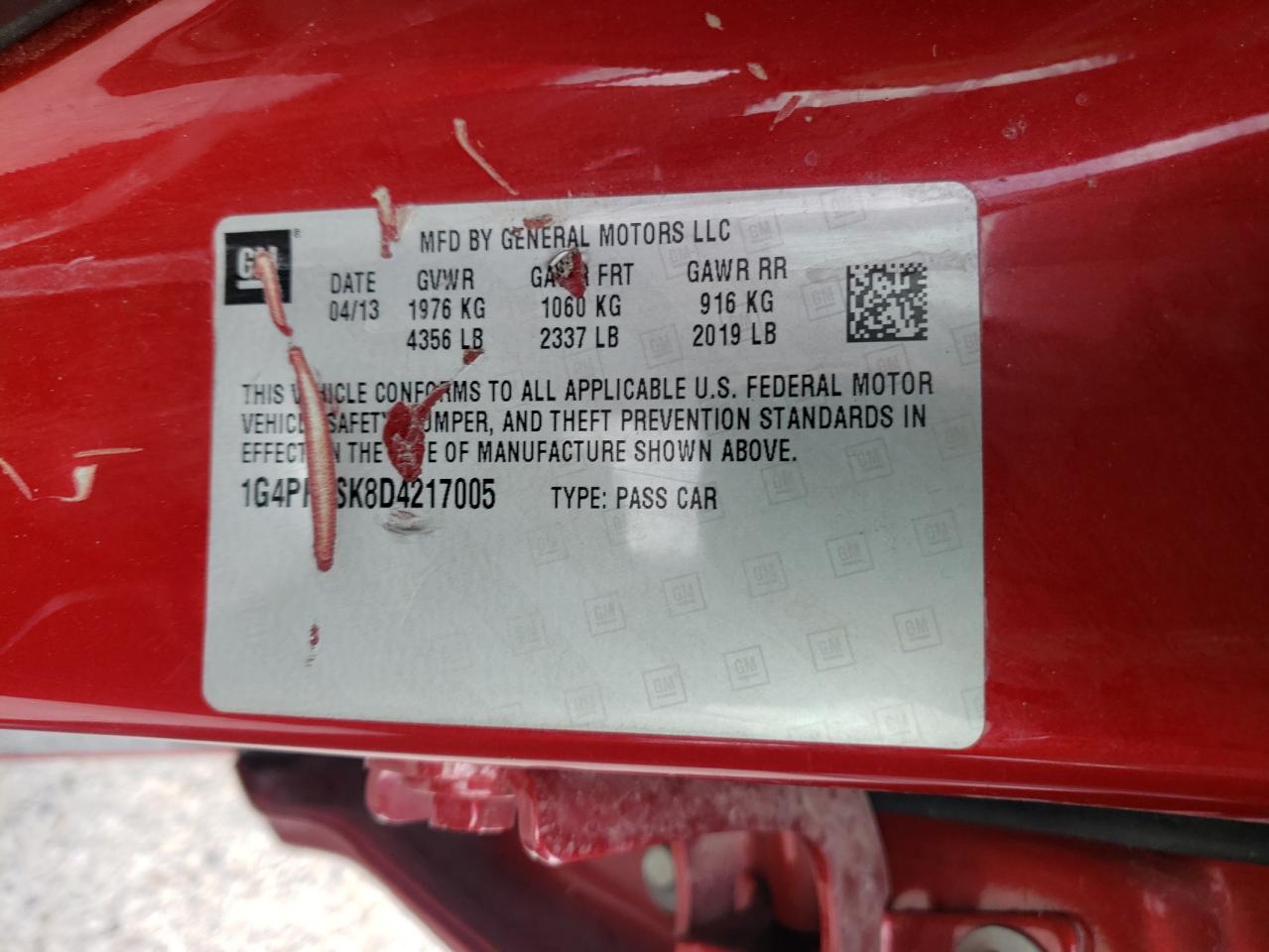 Photo 10 from auction – 2013 BUICK VERANO with VIN 1G4PP5SK8D4217005