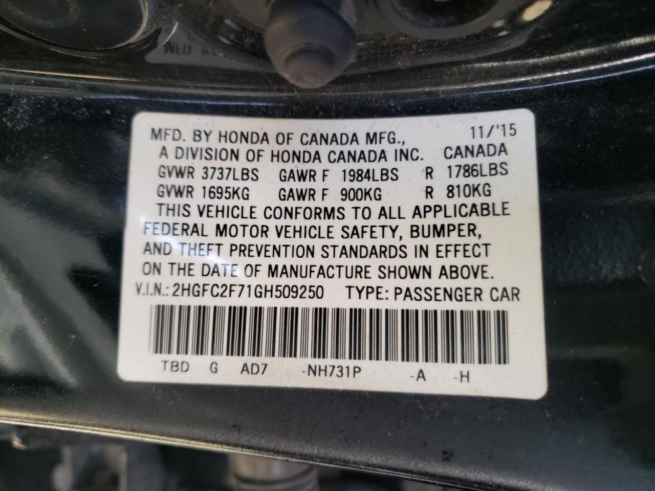 Photo 10 from auction – 2016 HONDA CIVIC EX with VIN 2HGFC2F71GH509250