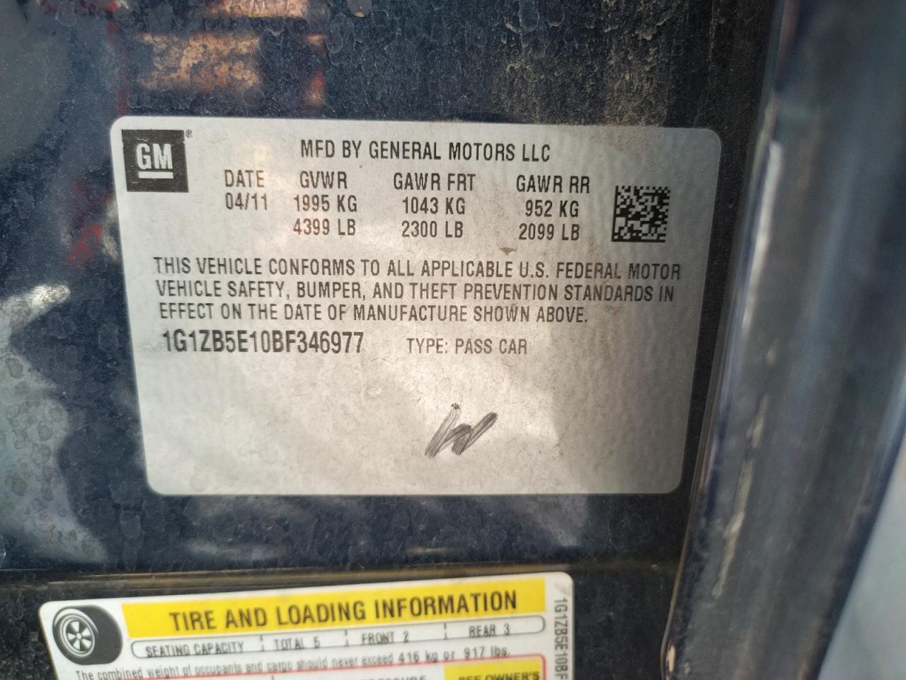 Photo 10 from auction – 2011 CHEVROLET MALIBU LS with VIN 1G1ZB5E10BF346977