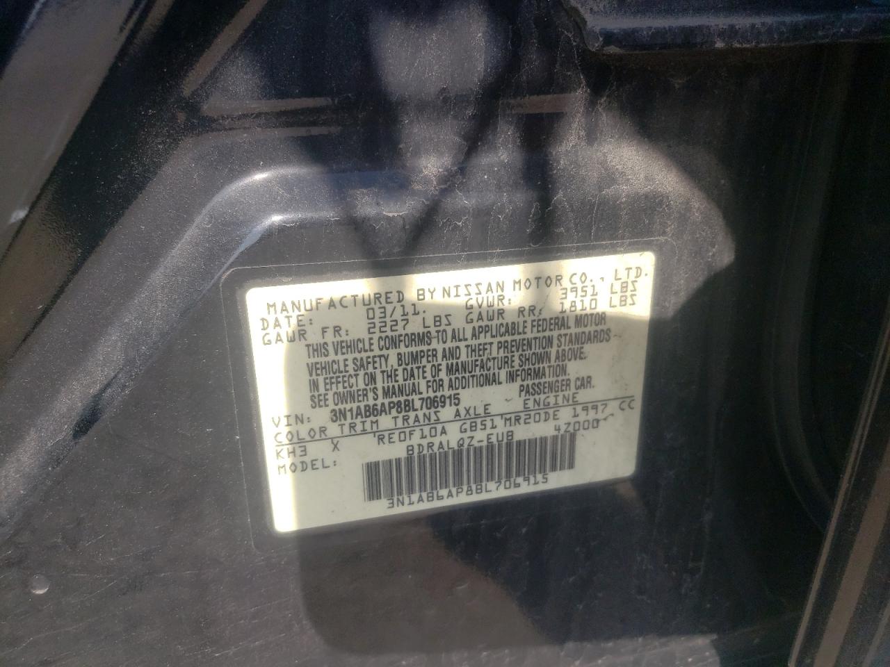 Photo 10 from auction – 2011 NISSAN SENTRA 2.0 with VIN 3N1AB6AP8BL706915