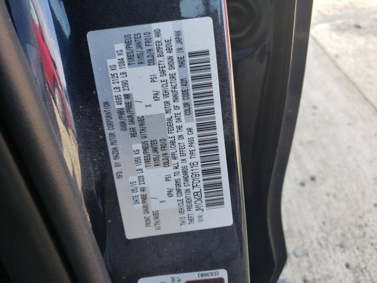 Photo 10 from auction – 2015 MAZDA 5 SPORT with VIN JM1CW2BL7F0191116