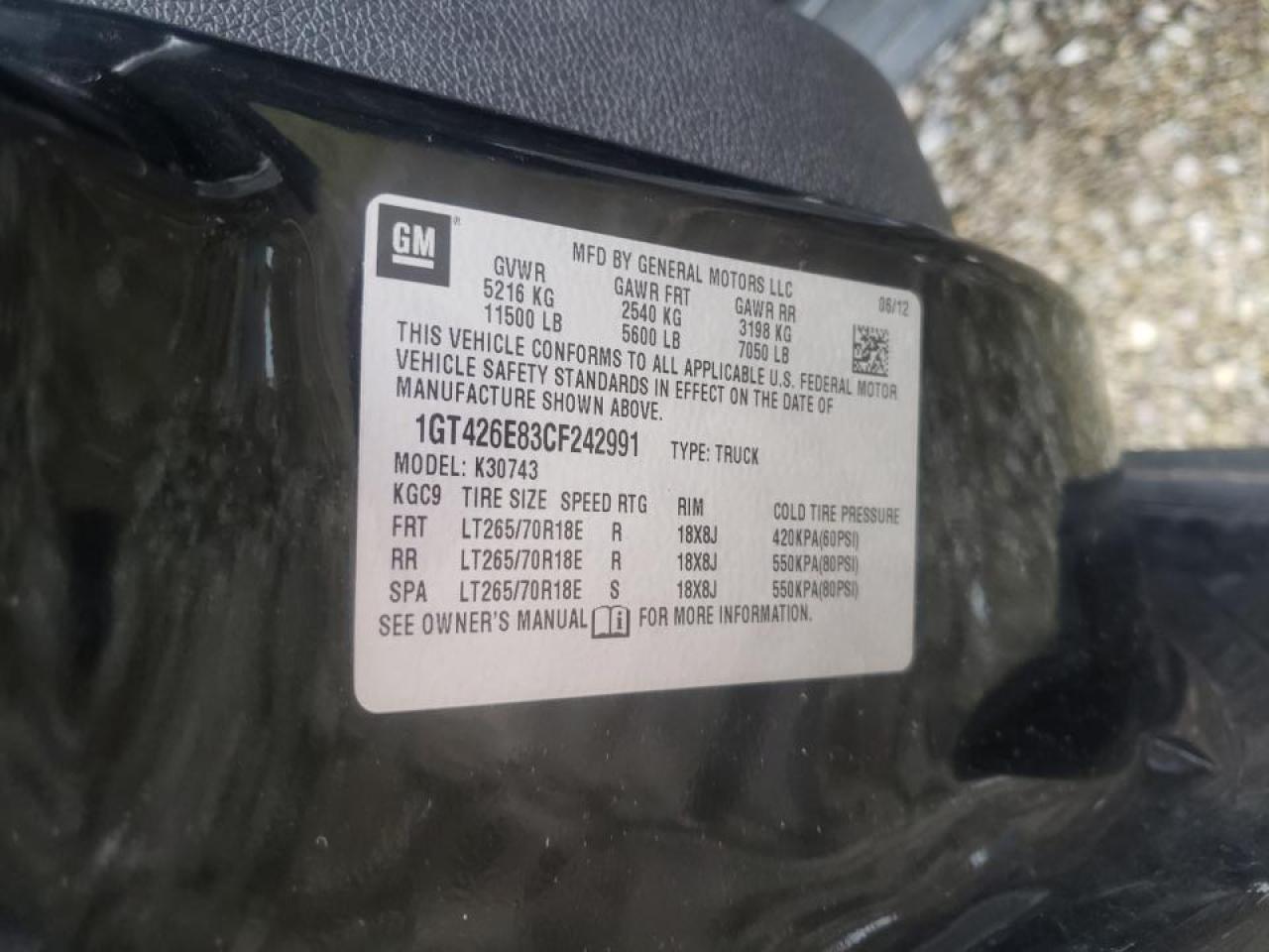 Photo 10 from auction – 2012 GMC SIERRA K35 with VIN 1GT426E83CF242991