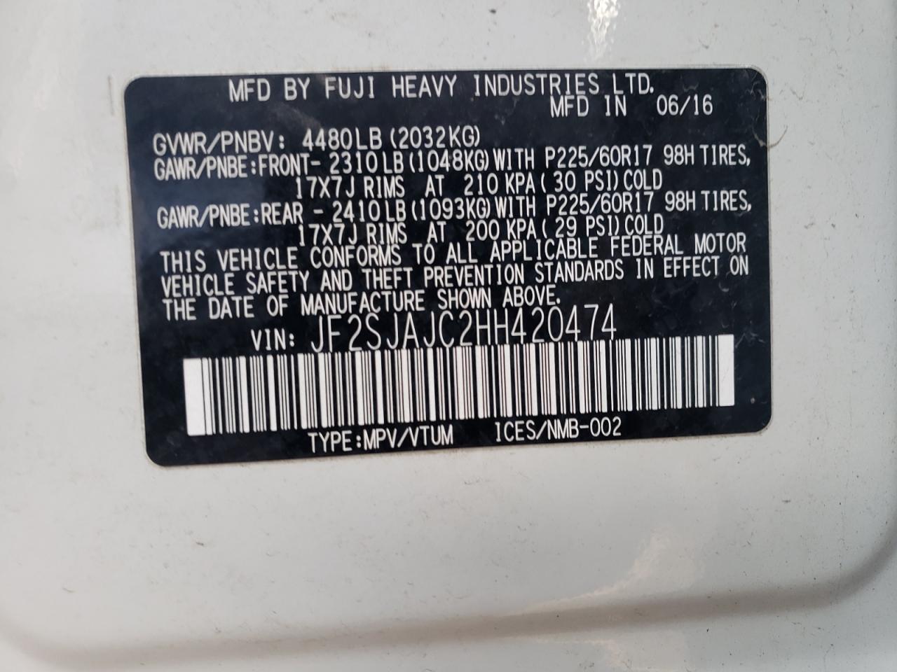 Photo 10 from auction – 2017 SUBARU FORESTER 2 with VIN JF2SJAJC2HH420474