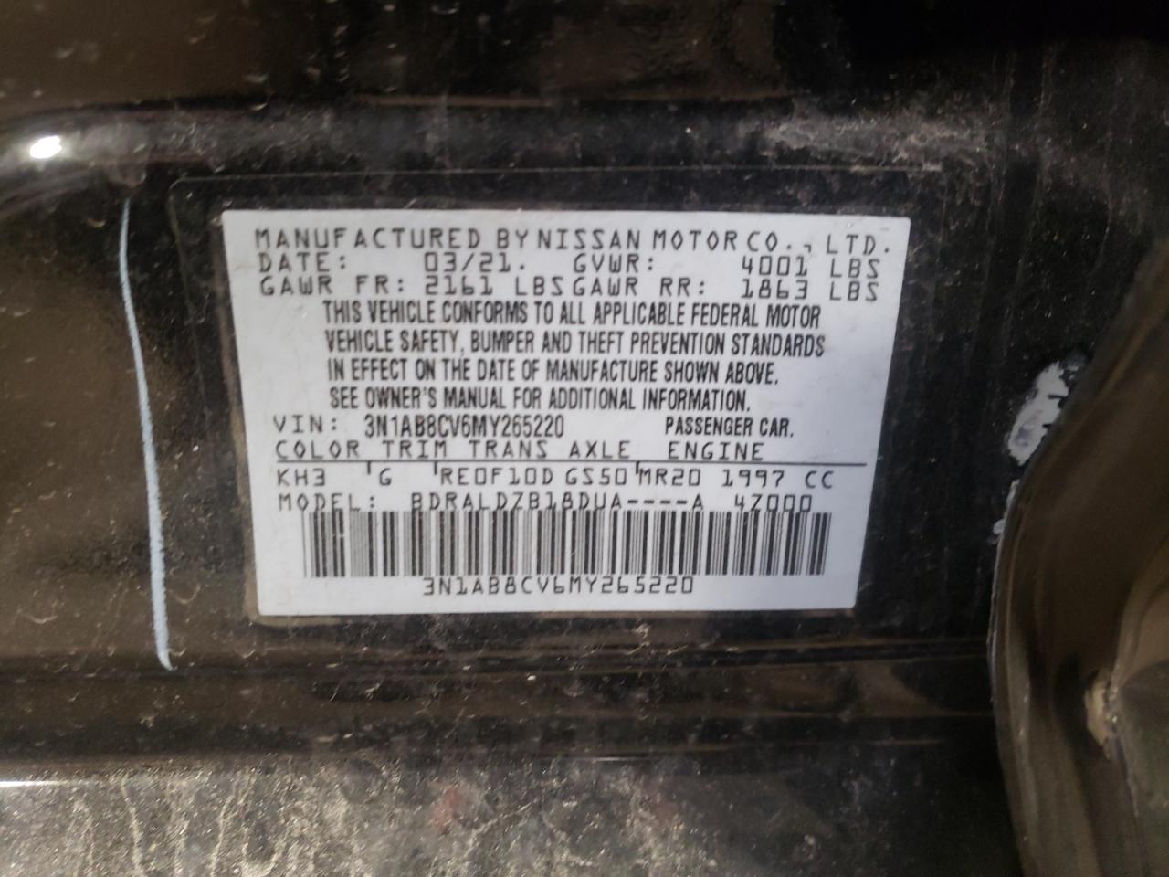 Photo 10 from auction – 2021 NISSAN SENTRA with VIN 3N1AB8CV6MY265220