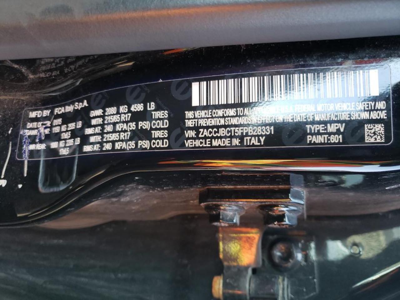 Photo 10 from auction – 2015 JEEP RENEGADE T with VIN ZACCJBCT5FPB28331