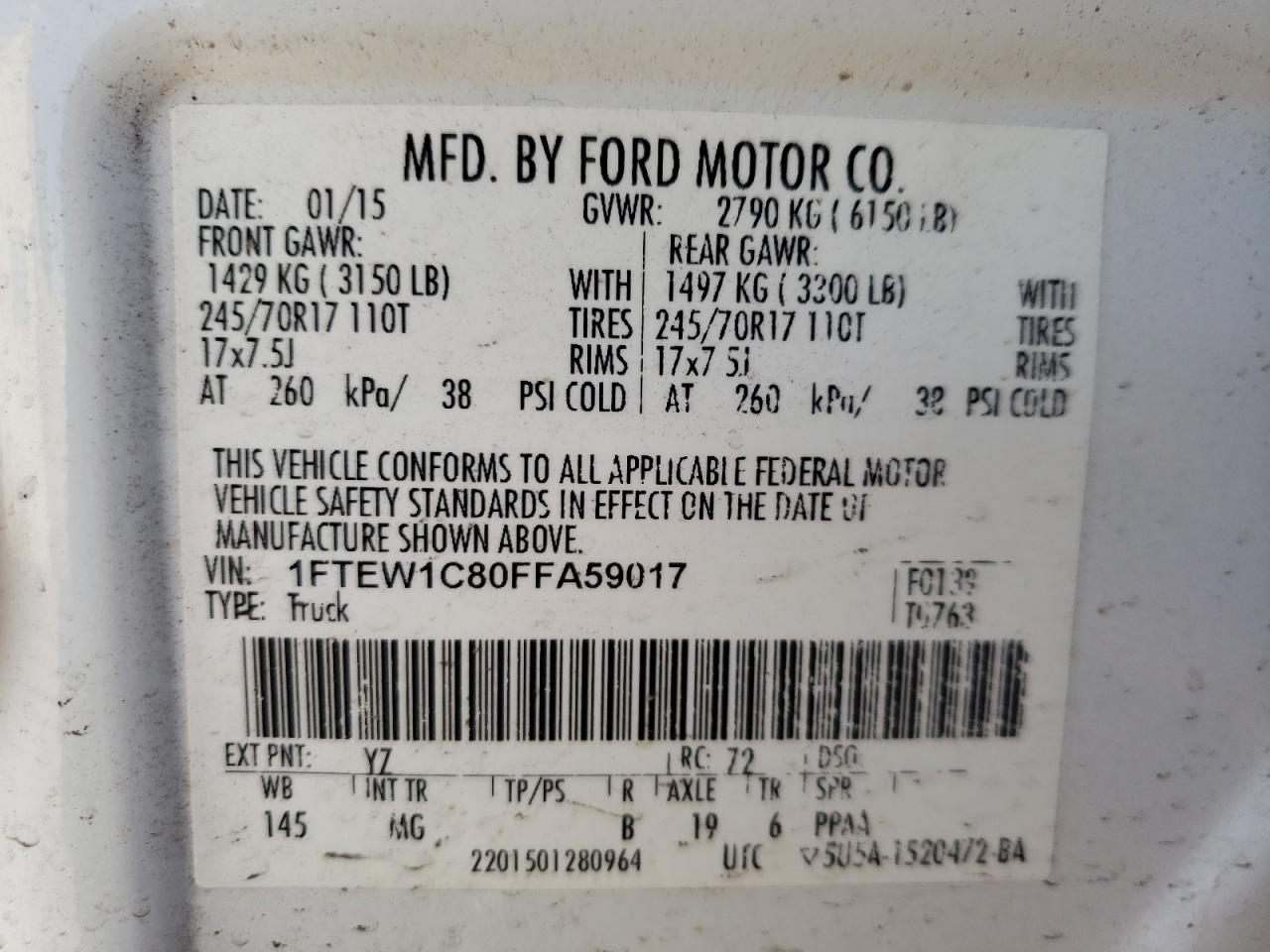 Zdjęcie 10 z aukcji – 2015 FORD F150 SUPER z VIN 1FTEW1C80FFA59017