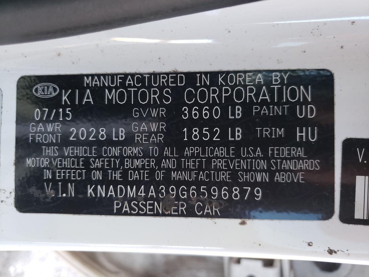 Photo 10 from auction – 2016 KIA RIO LX with VIN KNADM4A39G6596879
