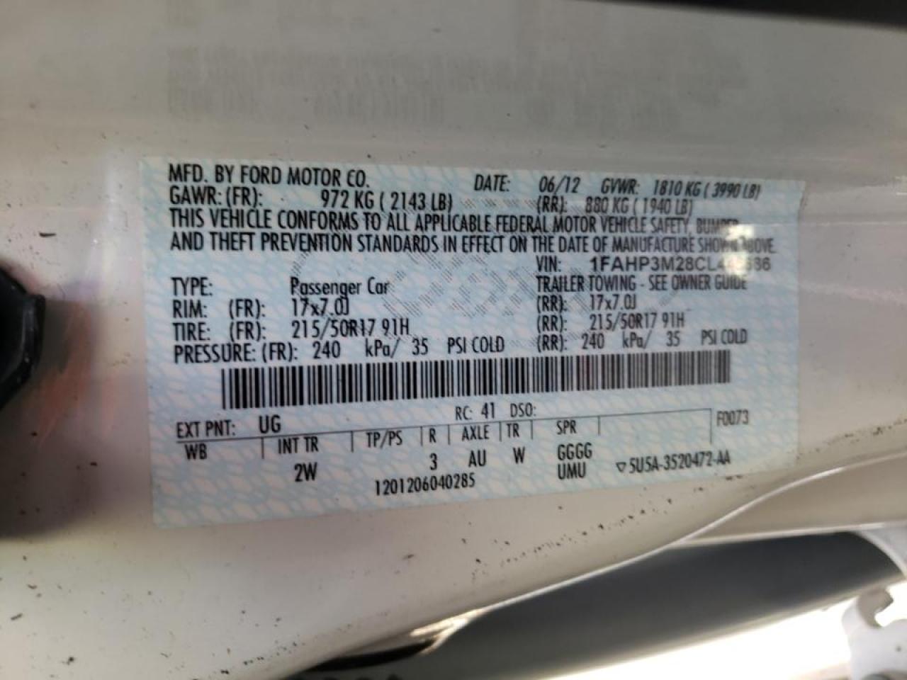 Photo 10 from auction – 2012 FORD FOCUS SEL with VIN 1FAHP3M28CL445686