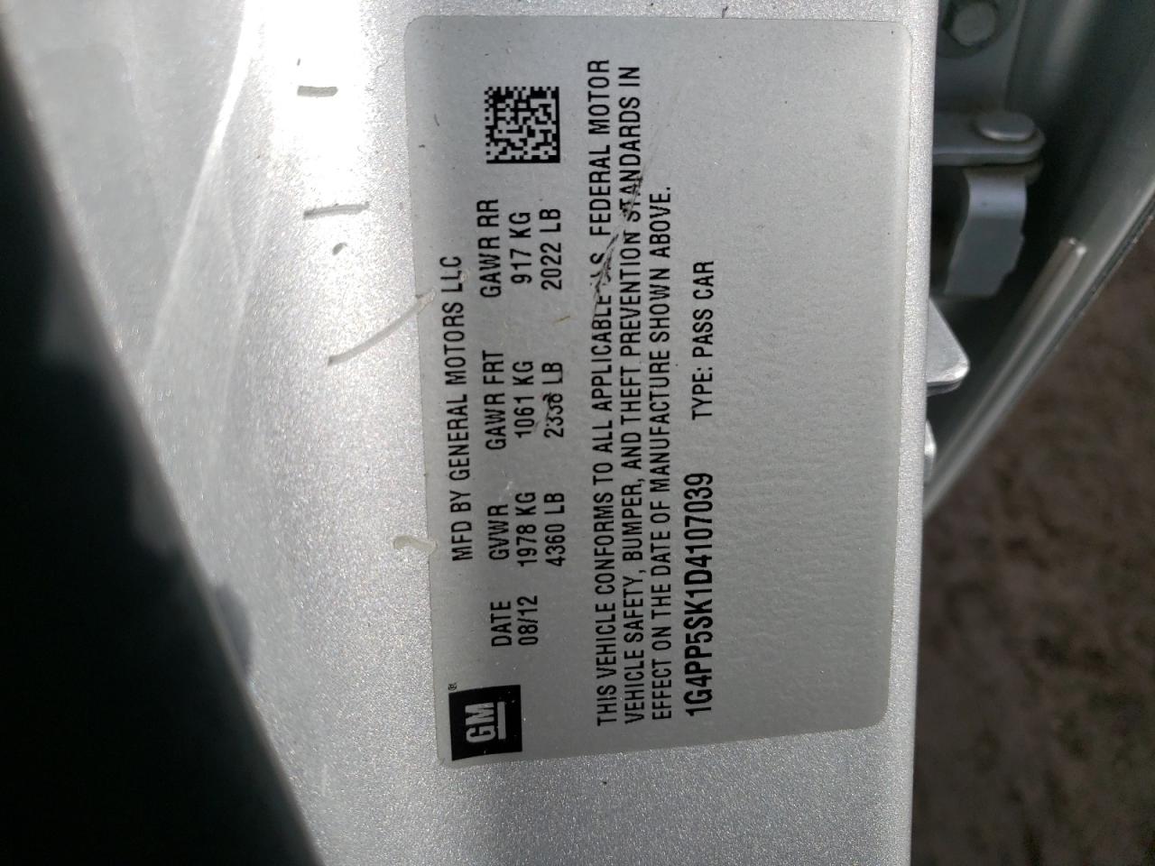 Photo 10 from auction – 2013 BUICK VERANO with VIN 1G4PP5SK1D4107039
