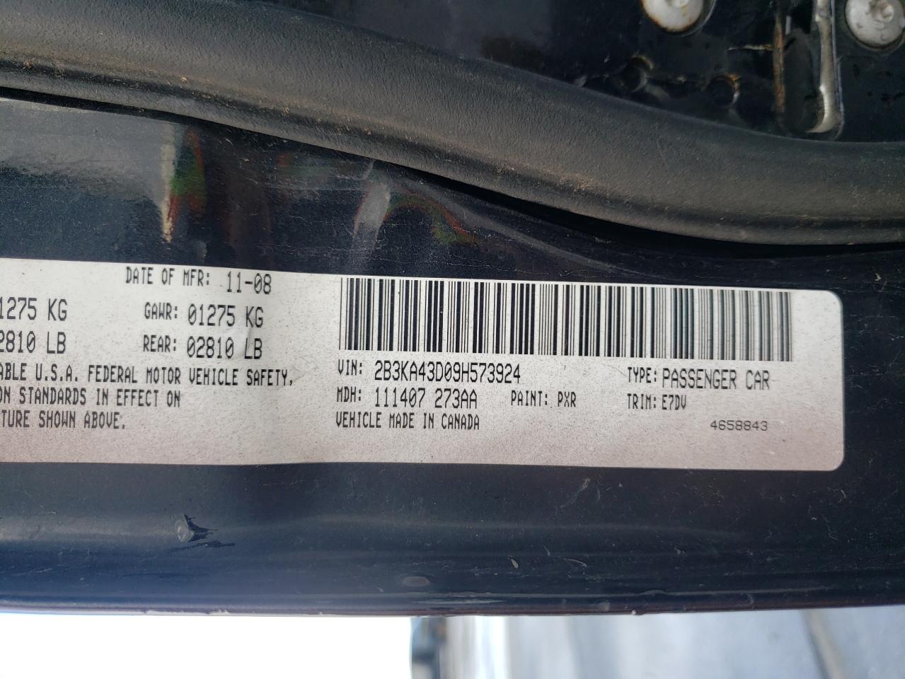 Foto 10 de la subasta – 2009 DODGE CHARGER con VIN 2B3KA43D09H573924