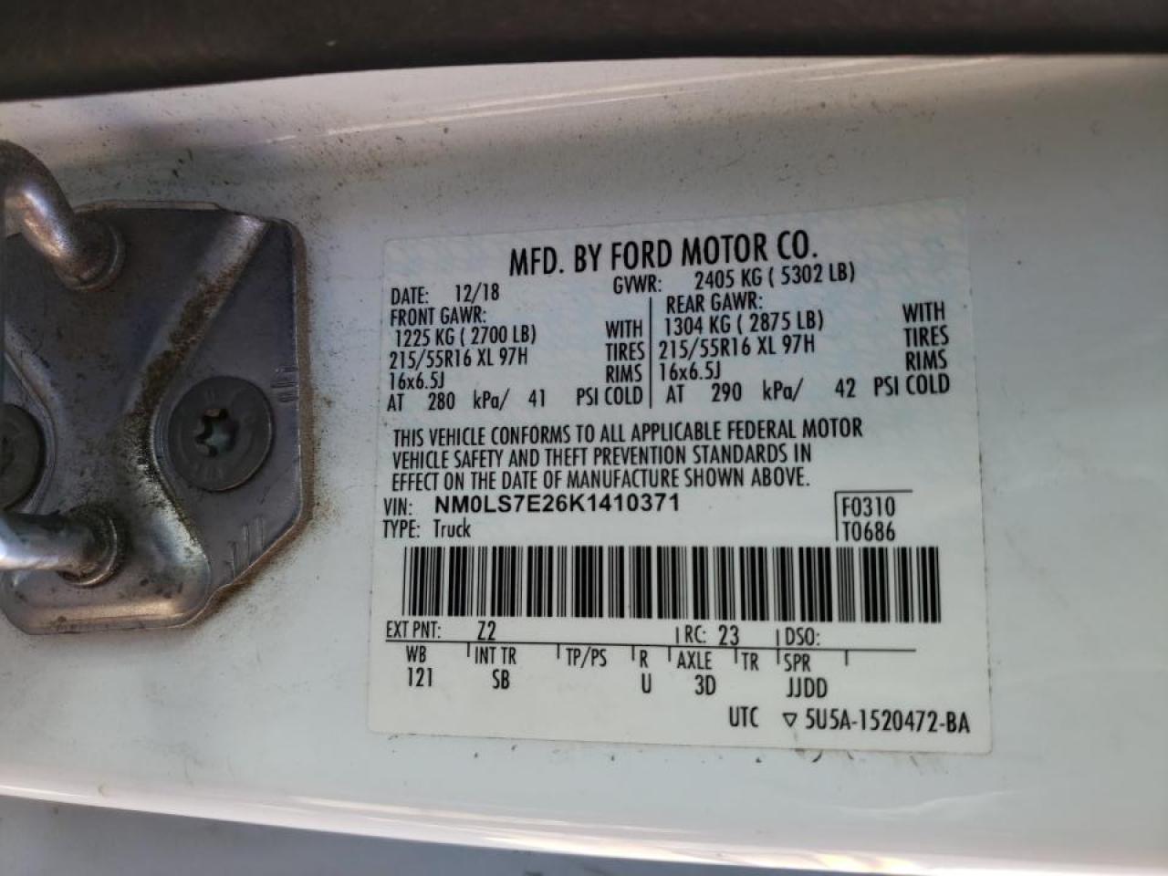 Photo 10 from auction – 2019 FORD TRANSIT CO with VIN NM0LS7E26K1410371