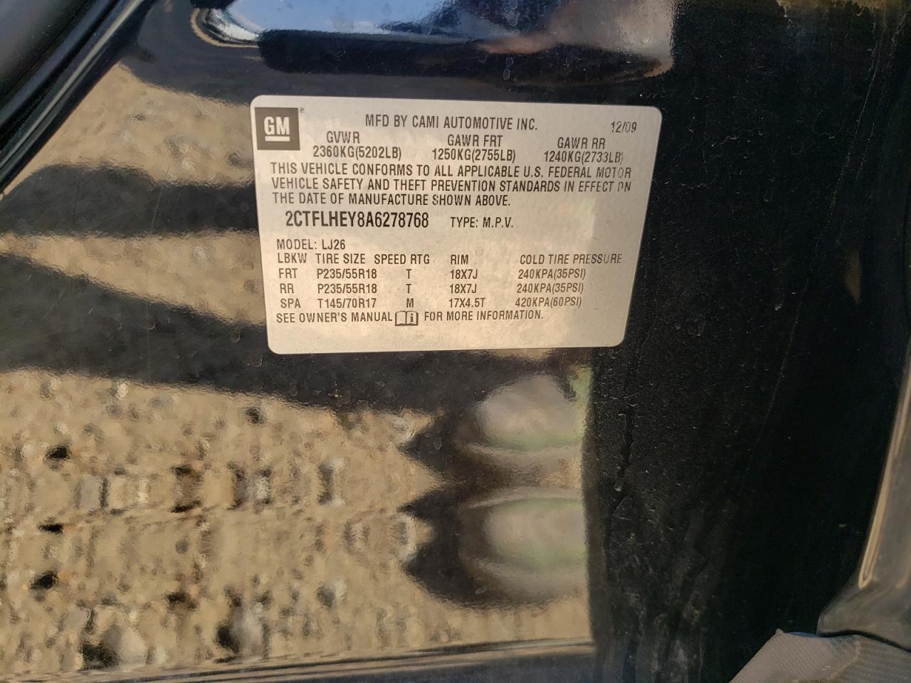 Photo 10 from auction – 2010 GMC TERRAIN SL with VIN 2CTFLHEY8A6278768