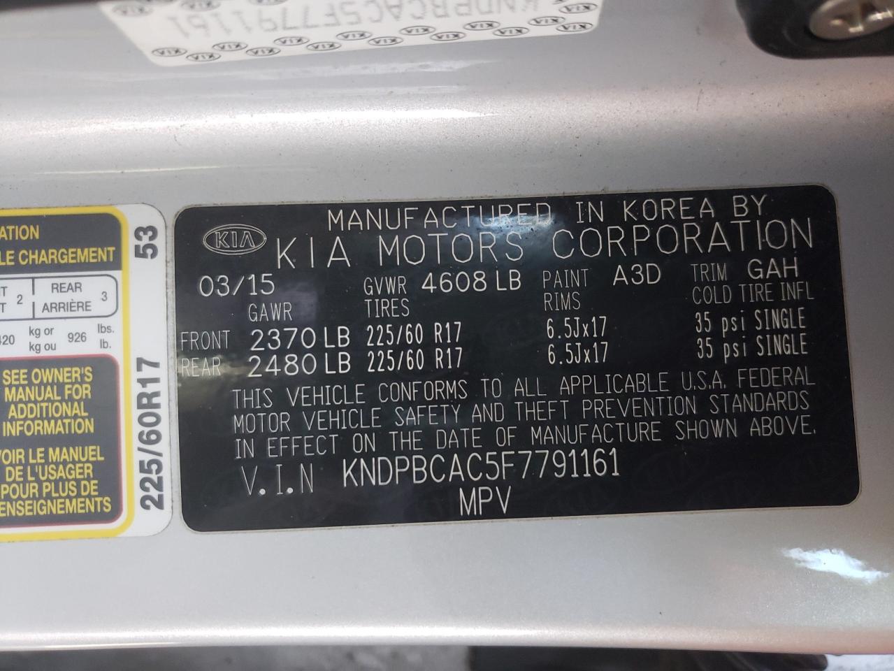 Photo 10 from auction – 2015 KIA SPORTAGE L with VIN KNDPBCAC5F7791161